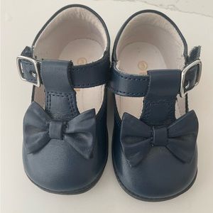 L’Amour Angel Baby navy Leather Maryjanes with bow